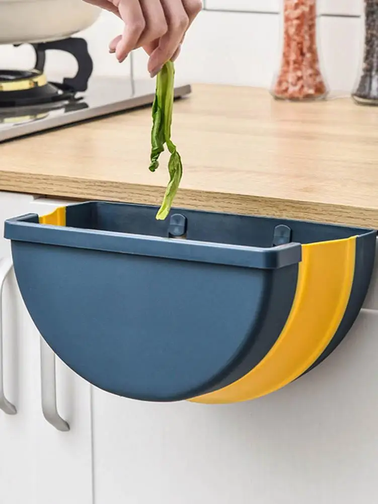 Semi-circular Folding Trash Bin Kitchen Hanging Can Mini Large Capacity Wall Lazy Storage Box | Дом и сад