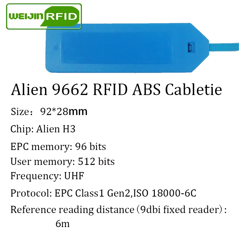 Rfid-теги UHF ABS кабельные стяжки Alien 9662 915m 868m 860-960MHZ Higgs3 EPC 6C 100 шт Смарт пассивные карты дальнего действия RFID Метки