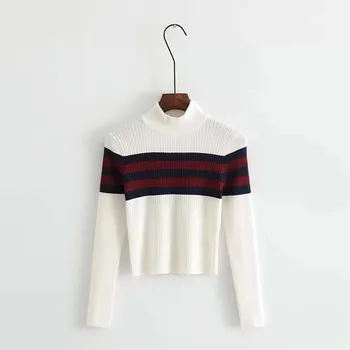 

Women Autumn Winter Sweater Striped New Multicolor O-Neck Knitted Jumper Top Loose Casual Warm Female Sweater Patchwork Tops