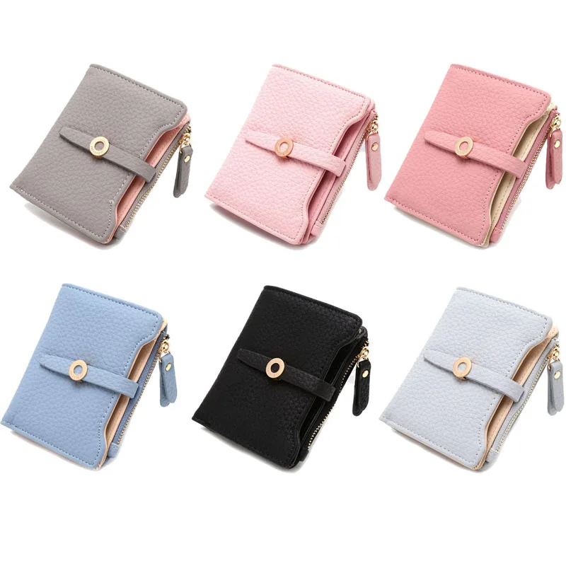 

Candy Colors New Fashion Small Mini Lichee Pattern Pure Color Hasp Zipper Design Cash Card Holder Mini Wallet Faux Leather Solid