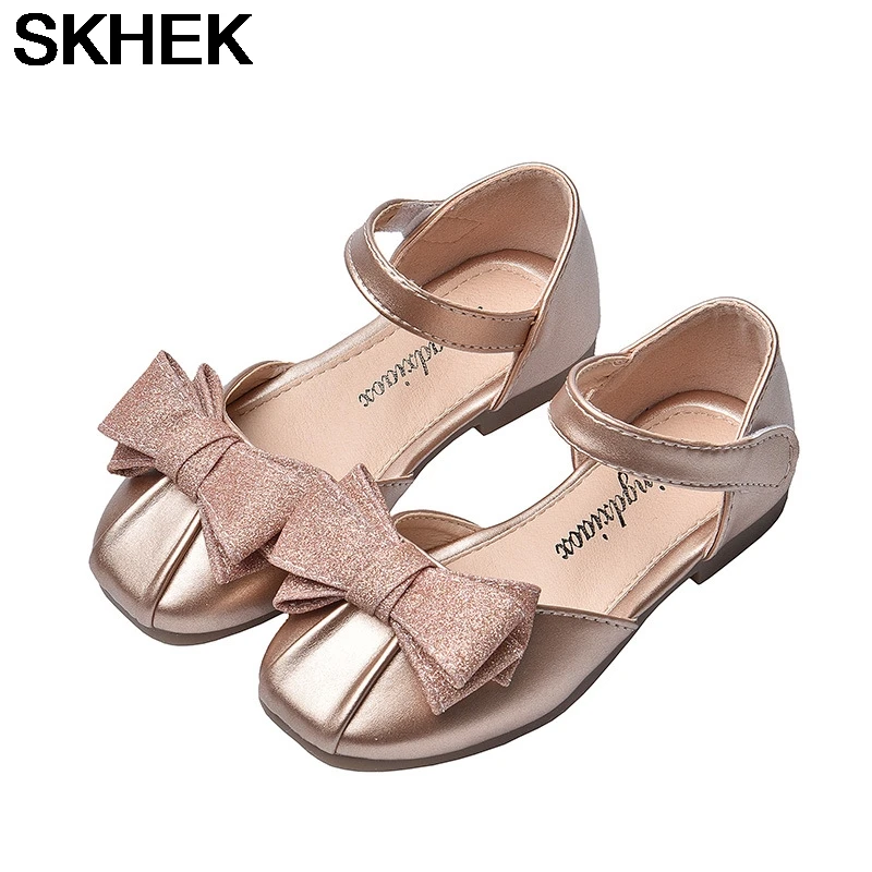 

CHILDREN'S Shoes 2020 Spring New Style GIRL'S Nude Shoes Flashing Bow Princess Shoes Dance Shoes Closed-toe ban liang xie