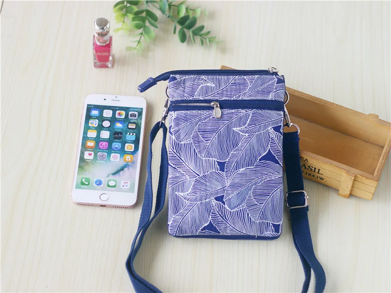 Women Leaf Large Screen Mobile Phone Bag  Capacity Canvas Messenger Bag Ladies Shoulder Bag