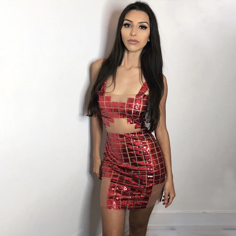 Slaygirl клетчатое платье с блестками для вечеринки женское летнее Мини платье без бретелек с открытой спиной сексуальное платье белое красное Vestidos