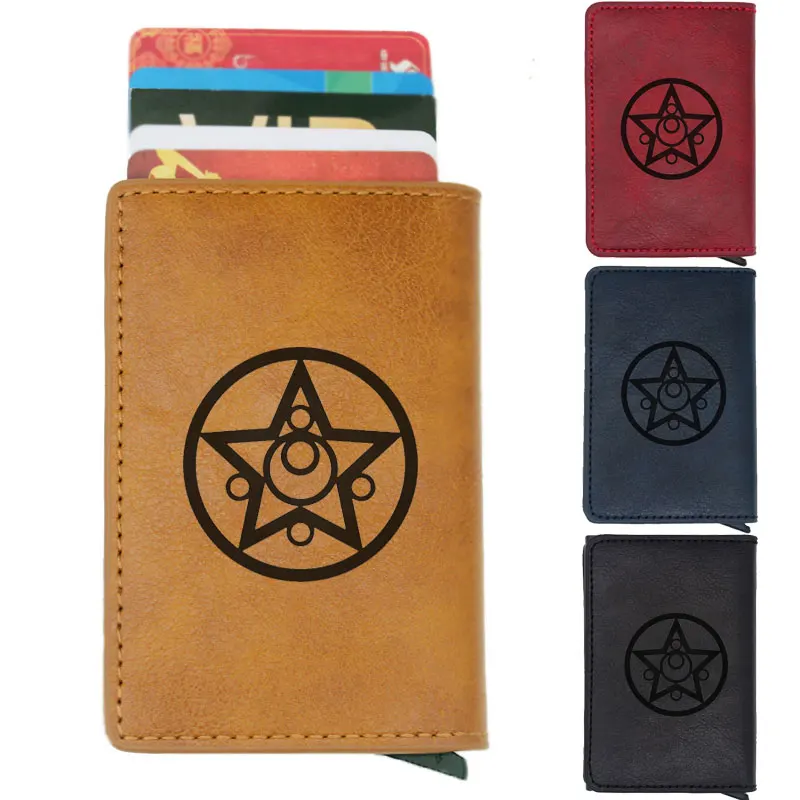 Fashion Sailor Moon Symbol Design Rfid Wallet Classic Men Women Credit Card Red Leather Wallets Short Purse