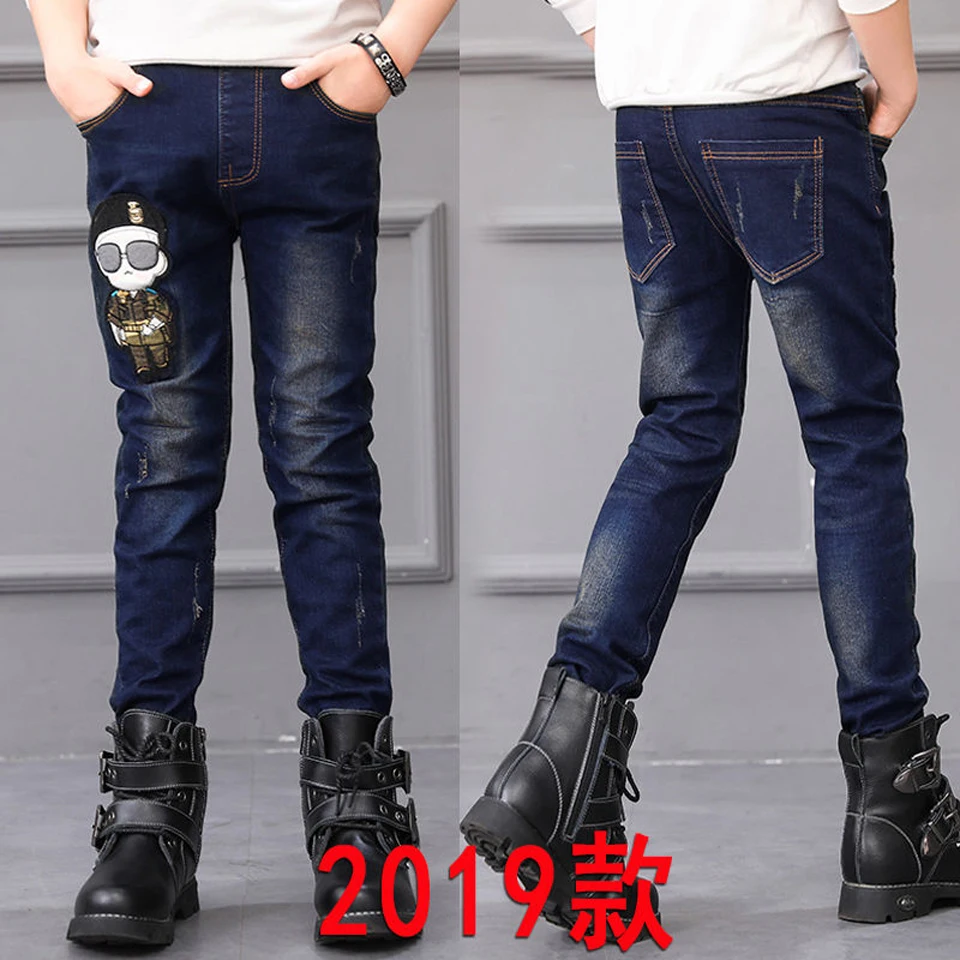 Новые брендовые зимние джинсы для мальчиков утепленные джинсы для мальчиков теплые детские брюки детские джинсовые штаны с эластичной резинкой на талии, повседневные джинсы для маленьких мальчиков