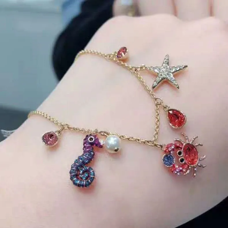 Шопп качество Swarovski элемент стиль милый подводный мир Морская звезда морской конек Краб браслеты