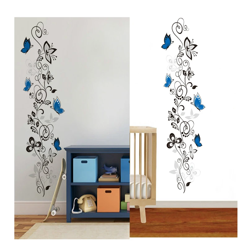 Big Blue Wall Butterfly Stickers Flower Rattan Home Decoration Stickers for Living Room Bedroom Home Decor Wall Stickers 50*70cm