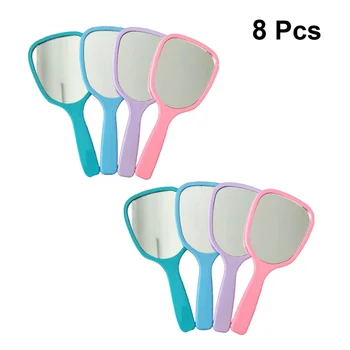 

8Pcs Handle Makeup Mirror Candy Color Mini Makeup Mirror Portable Pocket Mirror Single-Sided Looking Glass (2pcs Each in Green,