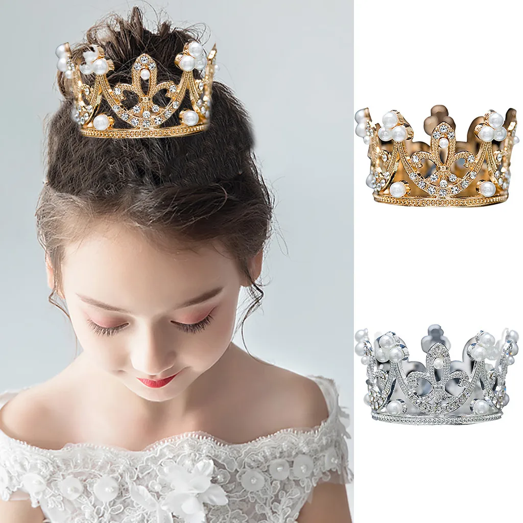 Детский головной убор золотого и серебряного цвета; платье принцессы для девочек; аксессуары для волос; украшение в виде торта; корона; головной убор; Детская повязка на голову; подарок для детей