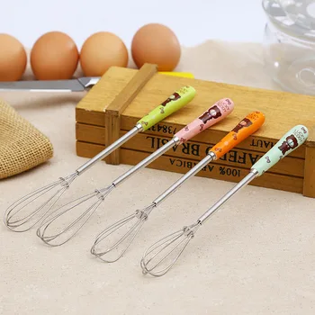 

Cartoon Ceramic Handle Kitchen Egg Beater Convenient Manual Stainless Steel Cake Bakery Egg Beater