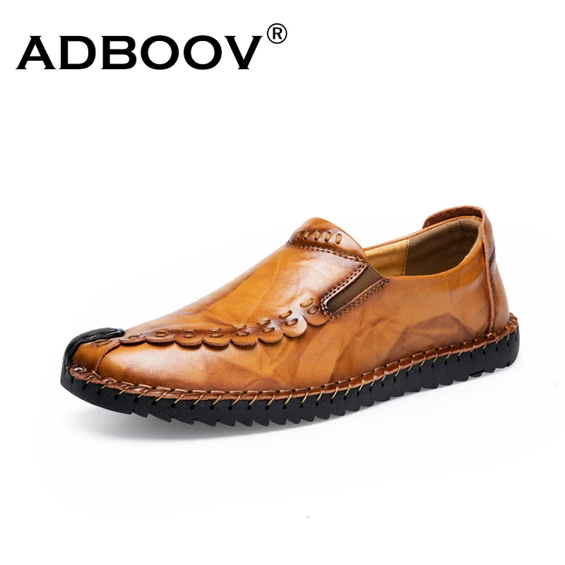 

ADBOOV Handmade Round Toe Men Loafers Genuine Leather Slip On Male Shoes Casual Rubber Sole Driving Shoes Loafers Size 47 48
