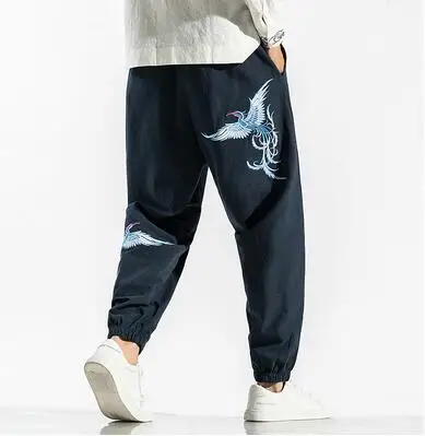 Navy Blue Zongke/брюки с вышивкой Феникса; мужские брюки для бега; мужские брюки; уличная одежда; спортивные брюки; шаровары; мужские брюки; 5XL; осень - Цвет: Navy Blue