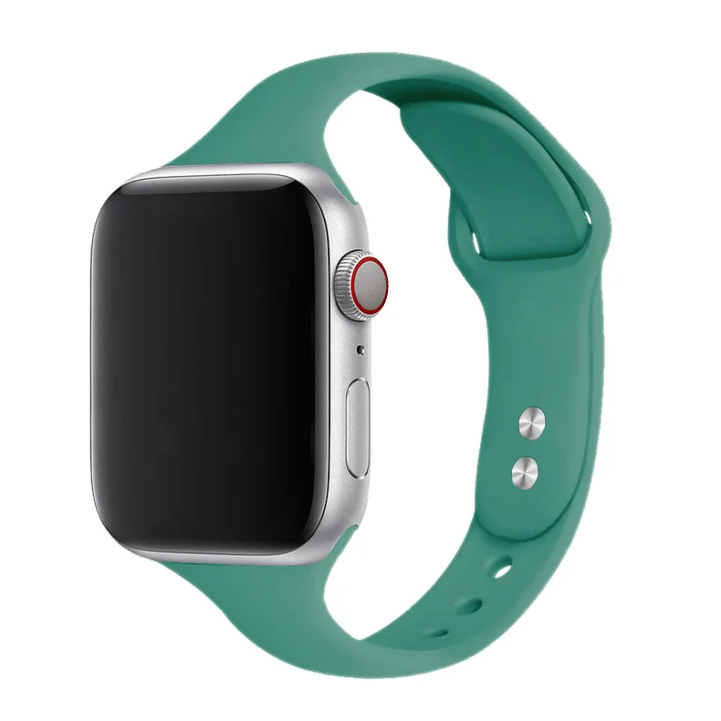 Pine needle green 35 Ремешок для apple watch 44 мм 40 мм iwatch 5 4 3 ремешок 42 мм 38 мм Узкий Тонкий спортивный мягкий силиконовый ремень браслет - Цвет ремешка: Pine needle green 35