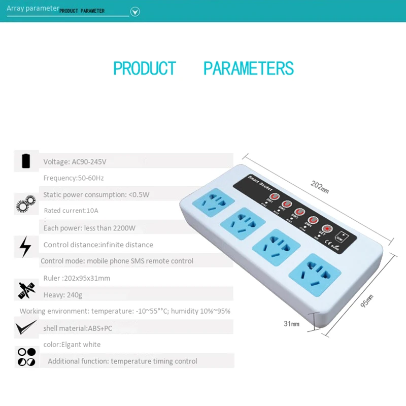 GSM SMS Wireless Remote Control Smart Power Switch Plug Socket Jack Controller 4 Channel Relay with Temperature Sensor(EU Plug)