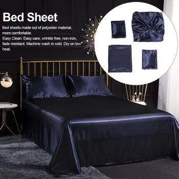 

4pcs Silky Smooth Deep Pocket Hotel Fitted Cover With Pillowcase Satin Sheets Set Easy Clean Home Bedding Comfortable Solid