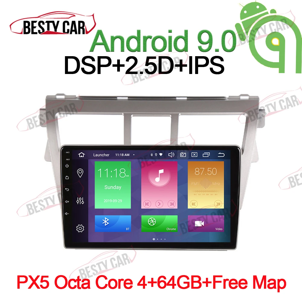 PX5-B-4-64GB-DSP " ips Android 9,0 Автомобильный мультимедийный плеер Авто Радио стерео для Toyota Vios Yaris Belta 2007~ 2013 gps навигация wifi OBD2 DSP - Цвет: PX5-B-4-64GB-DSP