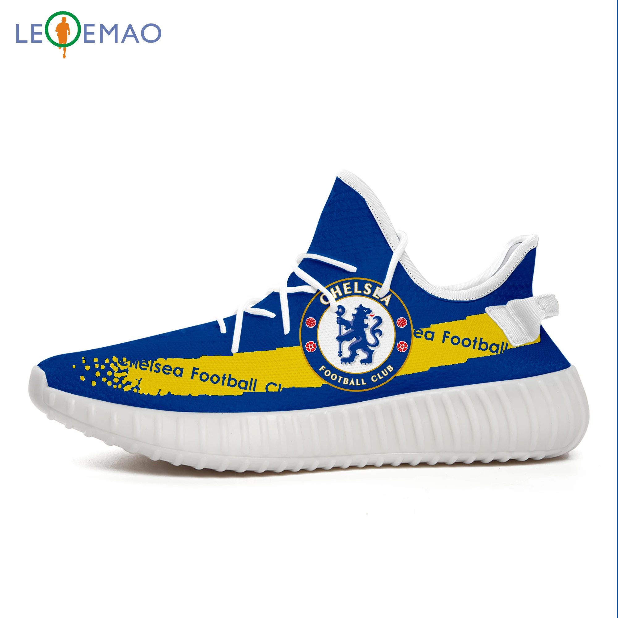 

LEQEMAO Walking Shoes Chelsea Fans Football Club Custom Yeezys Boost 350 V2 Mesh Flyknit Breathable Sneakers Shoes