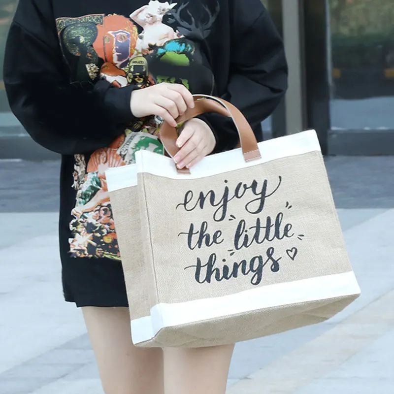 Women Linen Luxury Tote Large Capacity Female Casual Shoulder Bag Lady Daily Handbag Fresh Beach Shopping Bag
