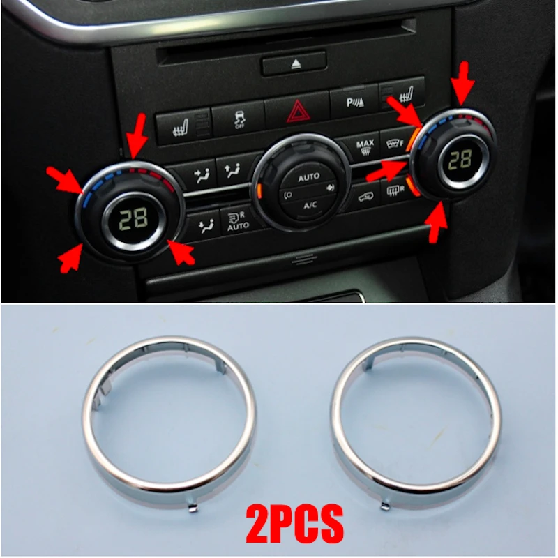 2PCS Car A/C Air Conditioning Control Panel Adjust Button Ring Clips For Land Rover Discovery 4 LR4 ABS Chrome