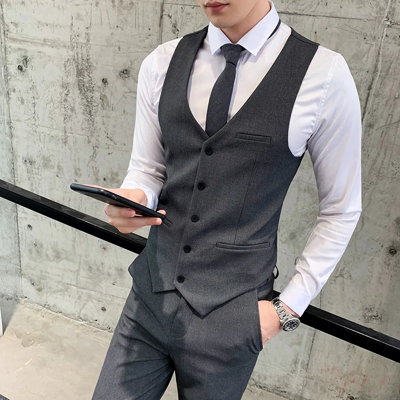 Для Мужчин's для бизнес на каждый день Slim жилет Модные Для мужчин однотонный Цвет с одной пуговицей жилет для Для мужчин простой Для мужчин одежда на весну и осень, S-4XL