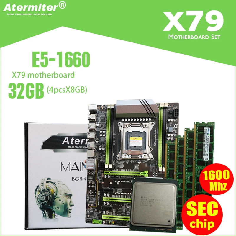 Atermiter X79 Turbo материнская плата LGA2011 ATX combos E5 1660 C2(4 шт. x 8 ГБ) 32 Гб 1600 МГц PC3 12800R PCI-E NVME M.2 SSD USB3.0