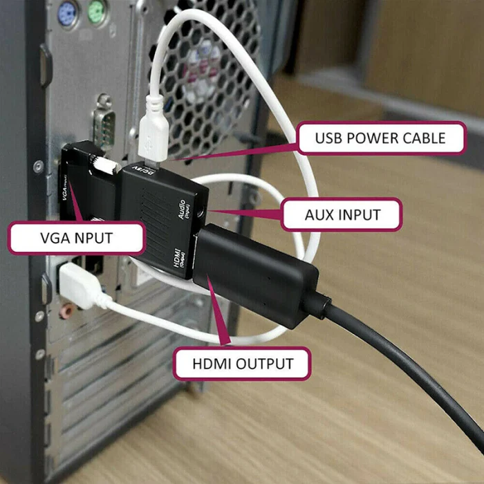 VGA в HDMI адаптер 1080P конвертер «Папа-мама» с 3,5 мм аудио входом@ JH