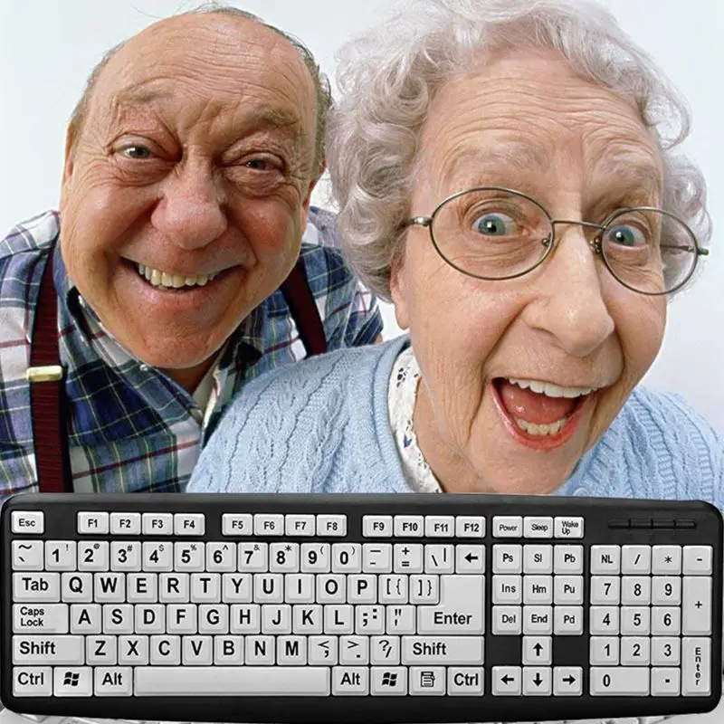 

USB Wired PC Computer Game Gaming Keyboard High Contrast Large Print White Keys Black Letter for Old People Elderly Men