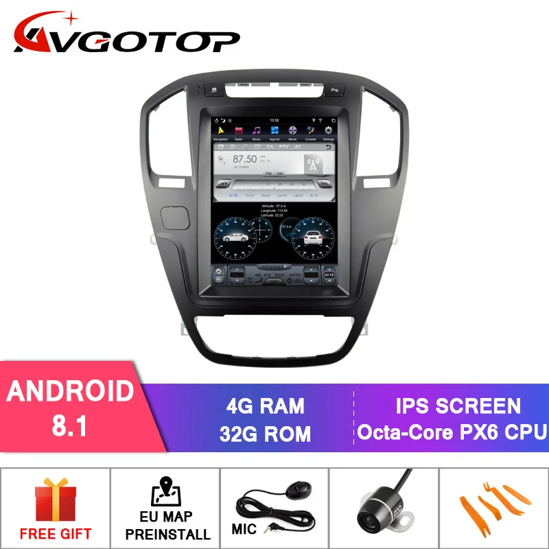 AVGOTOP Android 8,1 Tesla 2 Din автомобильный DVD Gps для BUICK REGAL 2009-2013(черный)/2008-2011 OPEL INSIGNIA 6 ядер+ 4G+ 32G ips экран
