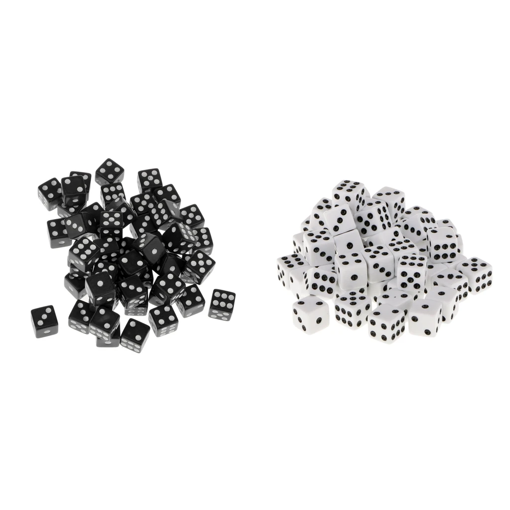 100 шт 12 мм акриловые 6 сторонние D6 Spot Dice вечерние аксессуары для игр белый+ черный