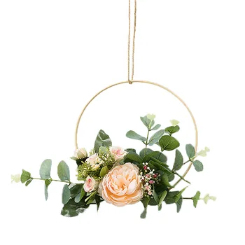 

Cilected Eucalyptus Wall Hanging Wreath Decoration Artificial Rose Flower Wood Hoop Wreath For Wedding Backdrop Floral Wreath