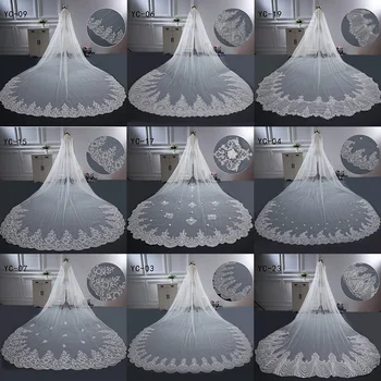 

Beauty-Emily 3*3.5m Long Train Elegant White Wedding Veils For Brides Lace Appliques Edge Many Styles Bridal Veils For Women