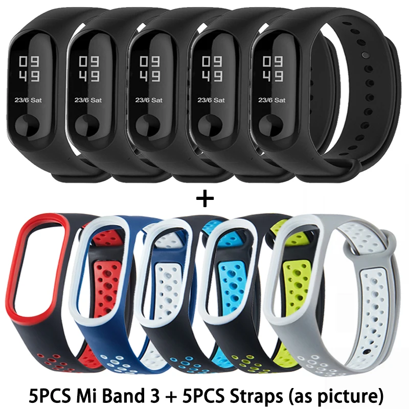 CN 5PCS Strap 5PCS 3 Xiaomi Mi группа 3 4 глобальная Версия смарт-Браслет фитнес-браслет часы 3 большой сенсорный экран сообщение время сердечно - Цвет: CN 5PCS Strap 5PCS 3