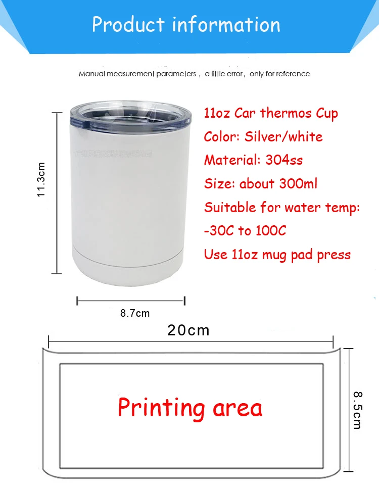 2pcs 350ml 10oz Car thermos Bottle Cup Blank Sublimation Transfer Prtinting by Sublimation INK DIY Transfer Heat Press Printing