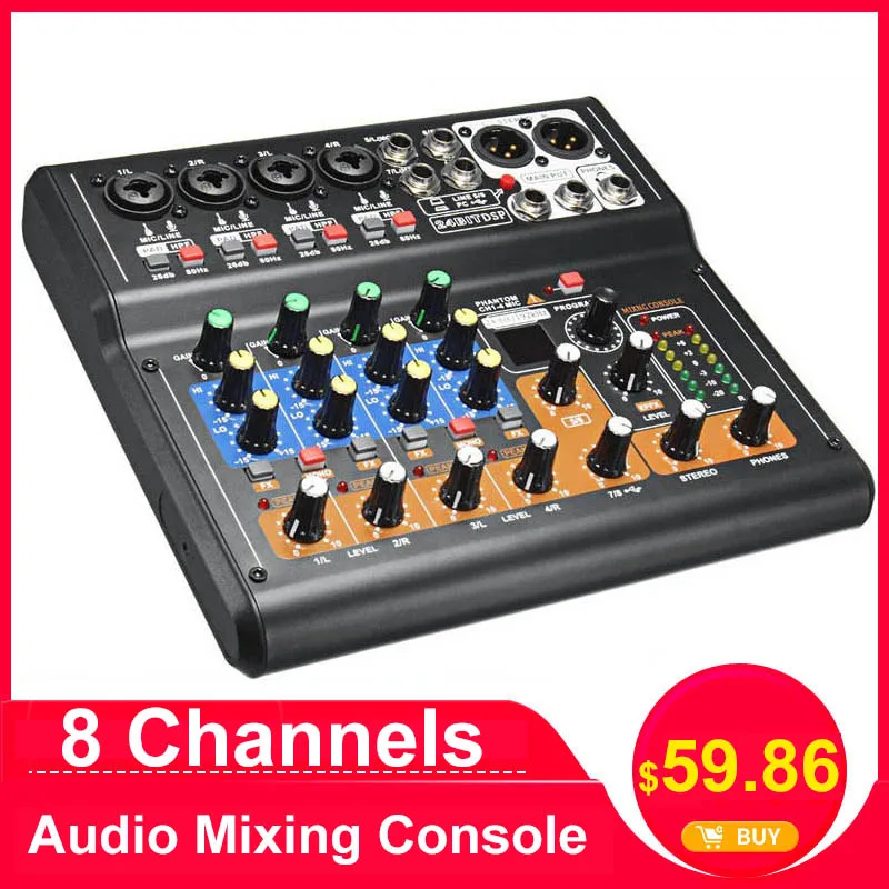 Comprar Consola de mezcla de Audio LEORY profesional de 8 canales mezclador de DJ Digital Mini USB con interruptor de almohadilla efecto DSP para Karaoke