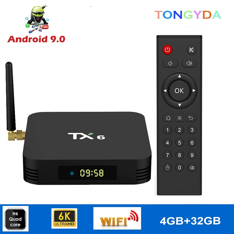 

Android 9.0 TV Box TX6 4GB 64GB 5.8G Wifi Allwinner H6 Quad Core USD3.0 BT4.2 4K Google Play Youtube Set Top Box TX6 Netflix Med