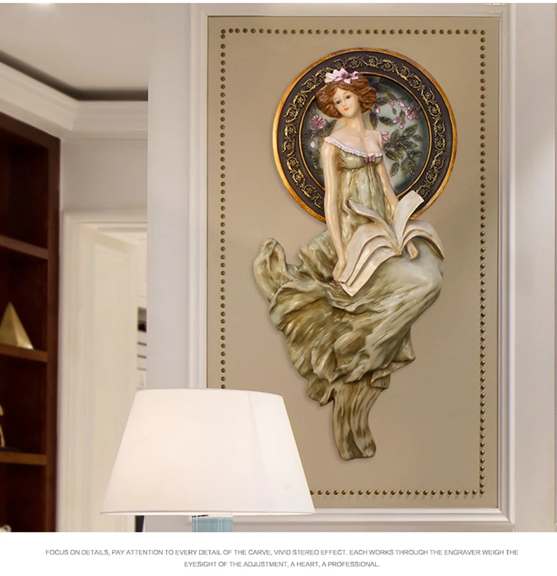 Luxury Living Room Wall Decoration European Resin Ornaments Artwork Statue Corridor 3D Hanging Sculpture Murals