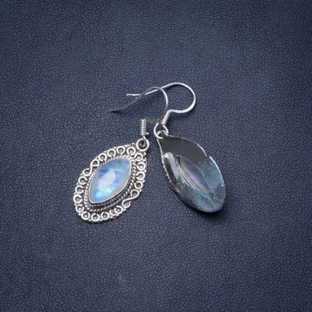 

Natural Rainbow Moonstone Handmade Unique 925 Sterling Silver Earrings 1.5" Y0628