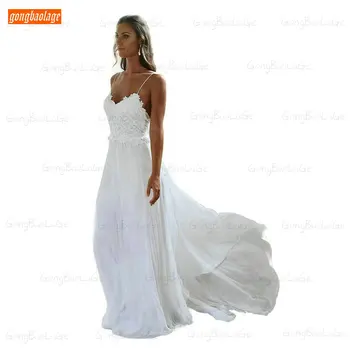 

Elegant Bohemian Ivory Wedding Dress Long 2020 Lovely White Wedding Gowns Sweetheart Chiffon Lace Appliques Sexy Bridal Dresses