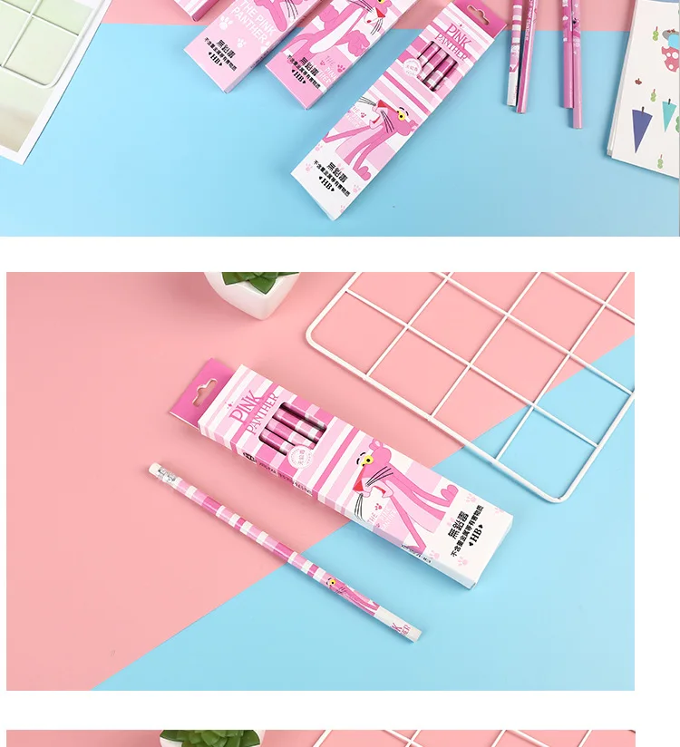 12Pcs/Set Cute Kawaii Cartoon Pink Panther Pencil HB Sketch Items Drawing Stationery Student School Office Supply for Kids Gift
