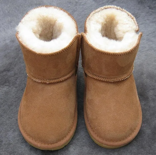 Baby Girls Snow Boots Winter Australia Warm Sheep Skin Leather Fur Baby Botas Waterproof Infant Boot Boys Bootie Shoes Non-slip - Цвет: K