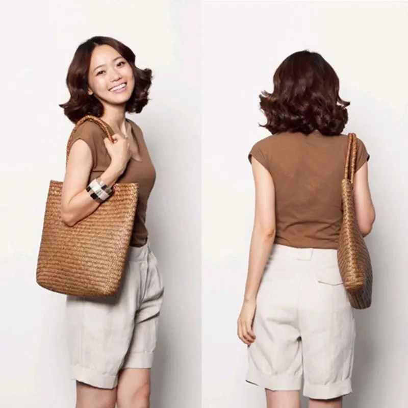 Women Handbag Summer Beach Bag Rattan Woven Handmade Knitted Straw Large Capacity Totes Women Shoulder Bag Bohemia
