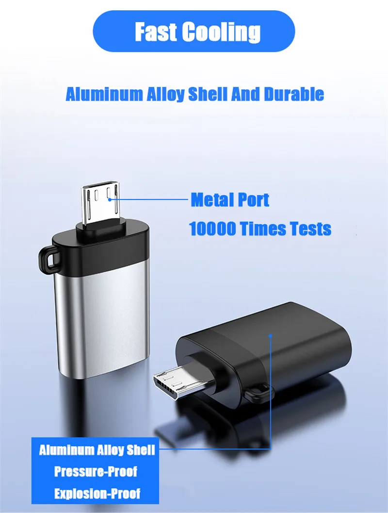 2 шт алюминиевый сплав USB 3,0 OTG адаптер Micro USB к Usb зарядный конвертер с шнурком Высокоскоростная передача для Android телефона