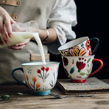 

Simple Milk Coffee Mug Mugs Household Ceramic Breakfast Cereal Tea Fun Water Handmade Bone China Creative Tableware Office Cups