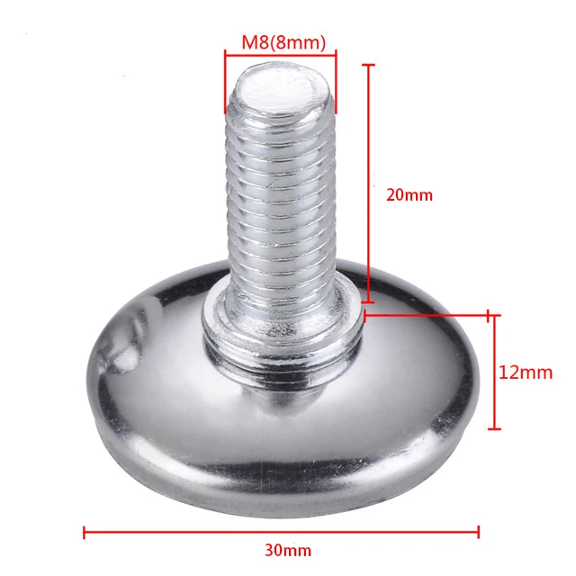 M8X20mm 20 шт./компл. металла мебельная ножка Противоскользящий коврик для M6 M8 винт стол и шкаф коврик для ног, с регулировкой по высоте - Цвет: M8X20mm