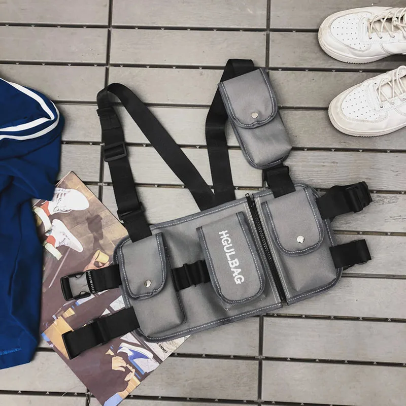 Тактические нагрудные сумки для мужчин и женщин хип-хоп жгут сумка Уличная функциональные поясные сумки Дорожная мужская сумка через плечо холст карман - Цвет: Gray Waist Packs