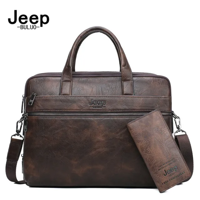 JEEP BULUO męska teczki torby dla 13.3 "Laptop człowiek biznesowa torba na ramię torebki wysokiej jakości skórzane biurowe czarny 1