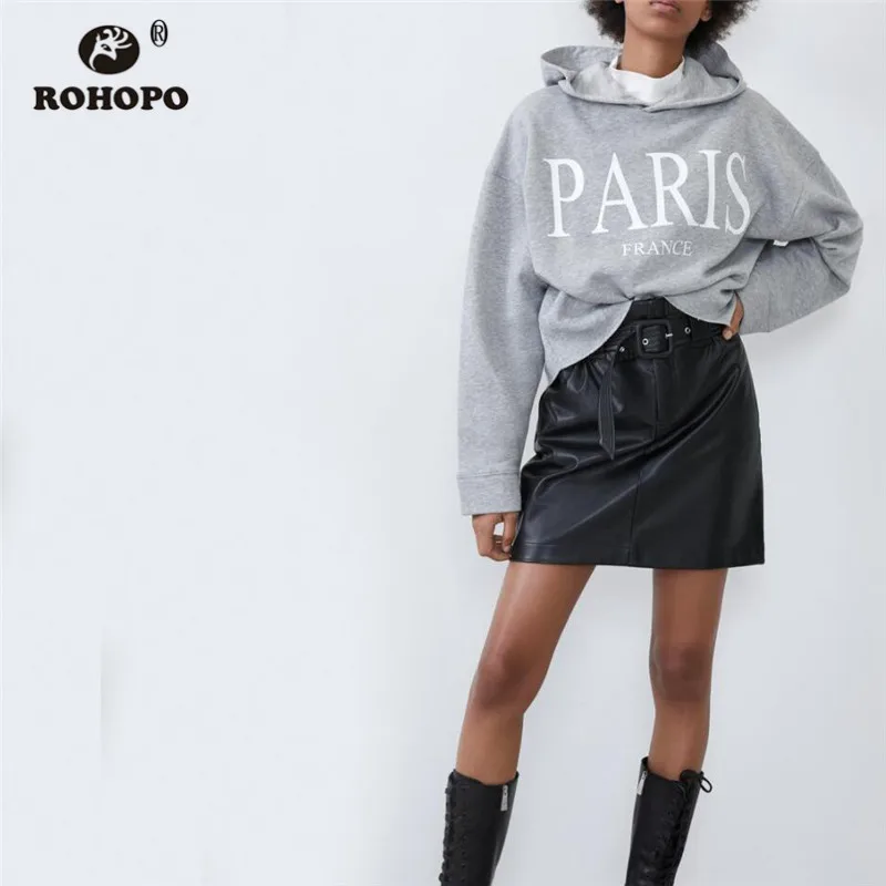 ROHOPO/серая хлопковая толстовка с капюшоном буквенным принтом разрезом Женский