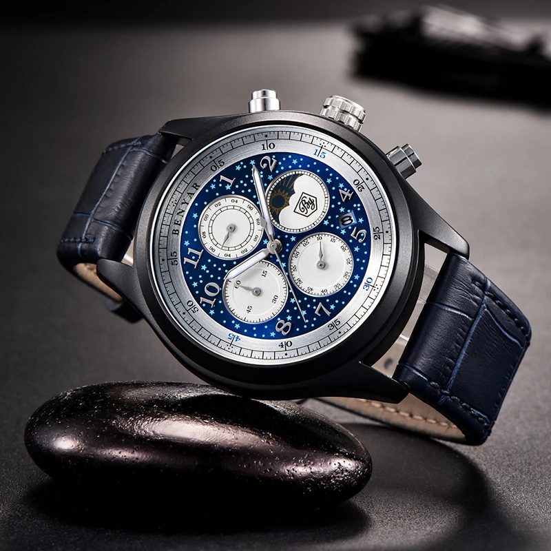 Men's Watches Benyar new quartz watch top luxury fashion wrist watch mens waterproof leather clock sport watch Relogio Masculino
