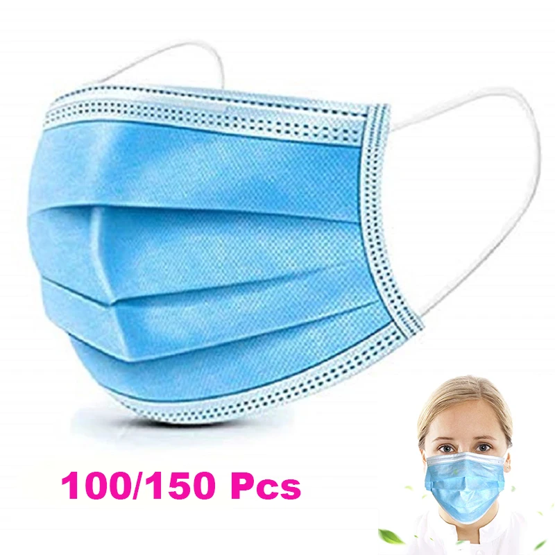 

150 PCS Filter 3-ply Face Mask Disposable Personal Protection Dust-Proof Anti Spittle Eye Mask for Earloop