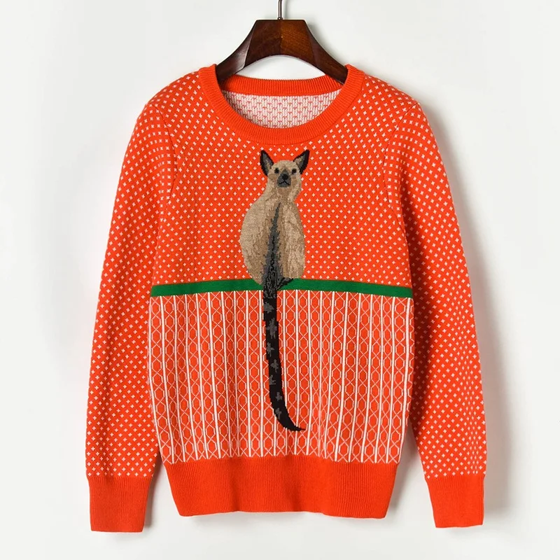 Женский свитер с круглым вырезом повседневный жаккардовый геометрическим